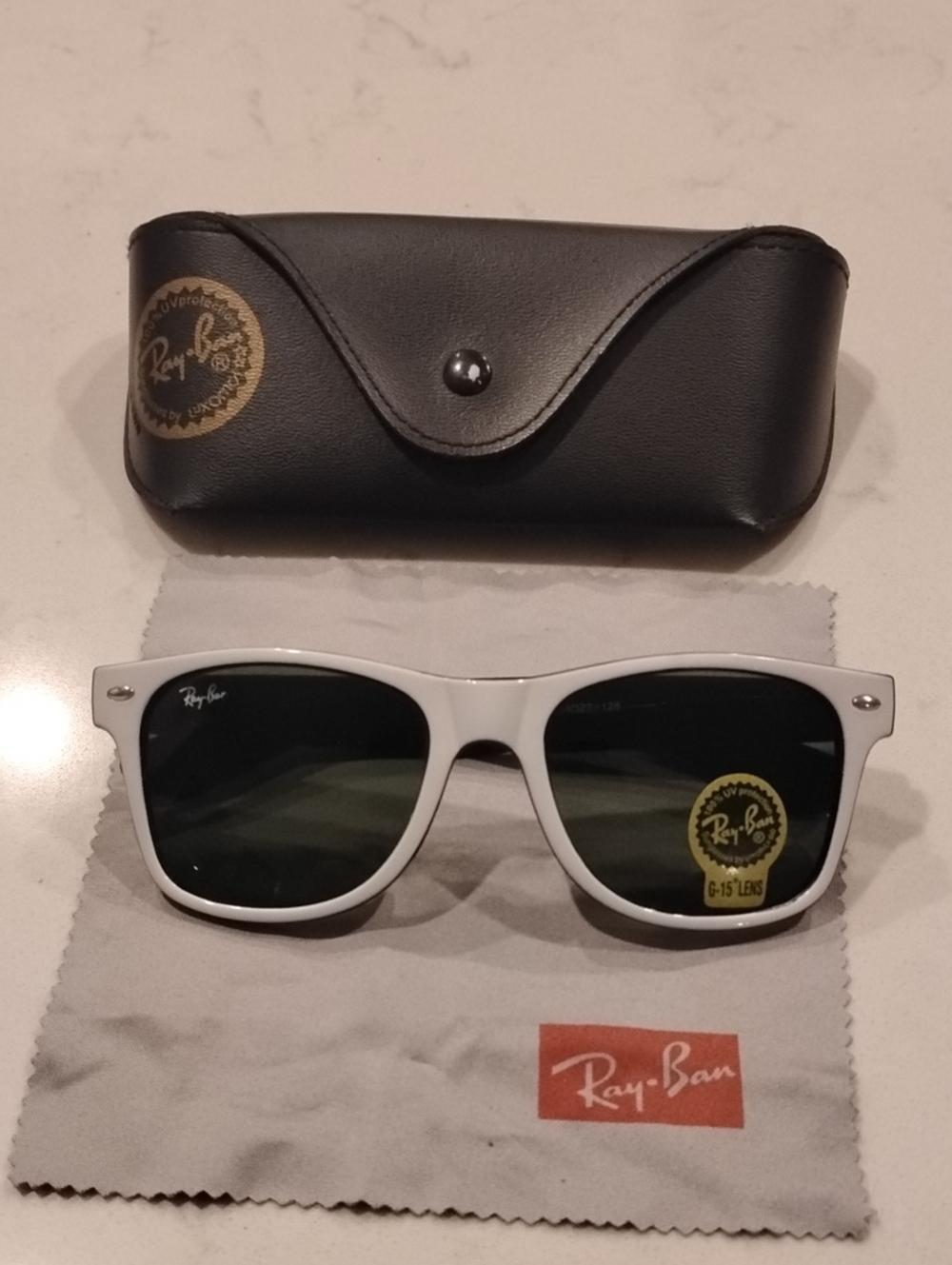 Ray-Ban White Frame Wayfarer Sunglasses with Green Lenses
